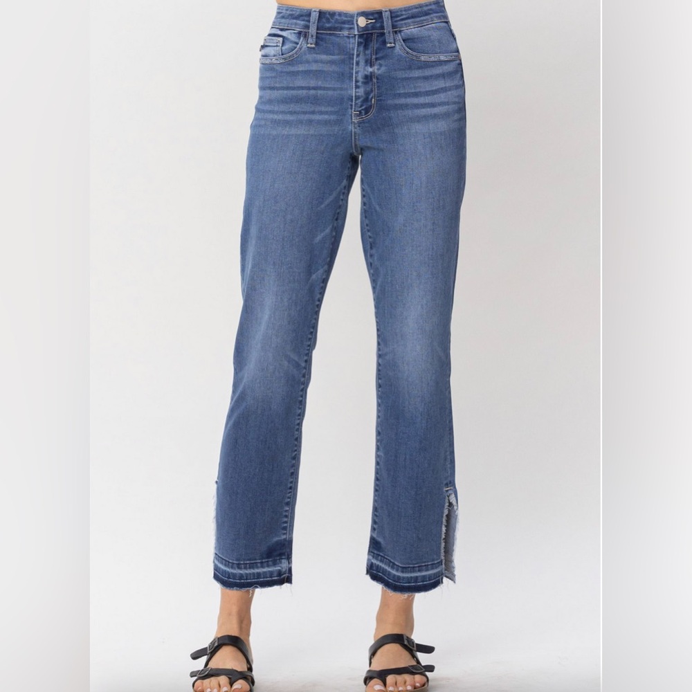 Judy Blue Raw Slit Hem Blue Denim Jeans
